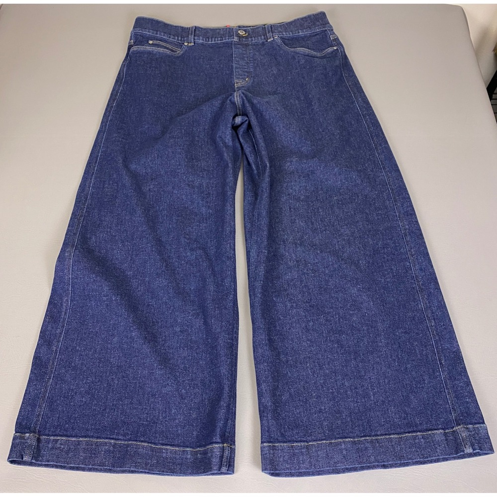Spanx Wide Leg Jeans Women's Plus Size 3X Blue Dark Wash Raw Indigo Denim